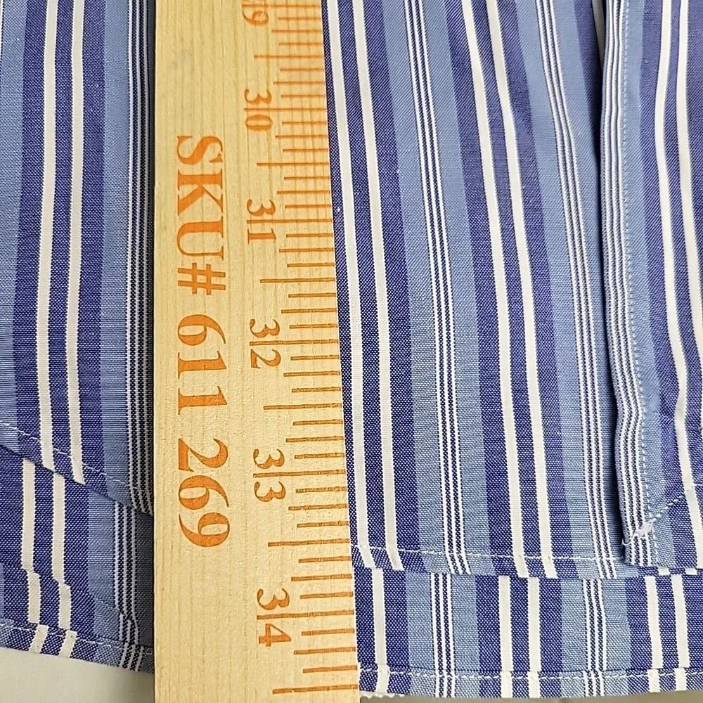 Polo Ralph Lauren Yarmouth Mens 17 1/2  34 Button Down Blue Stripes‎ Flesh Pony